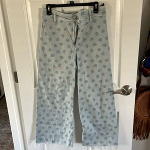 Zara Flower Marine Straight Leg Jeans